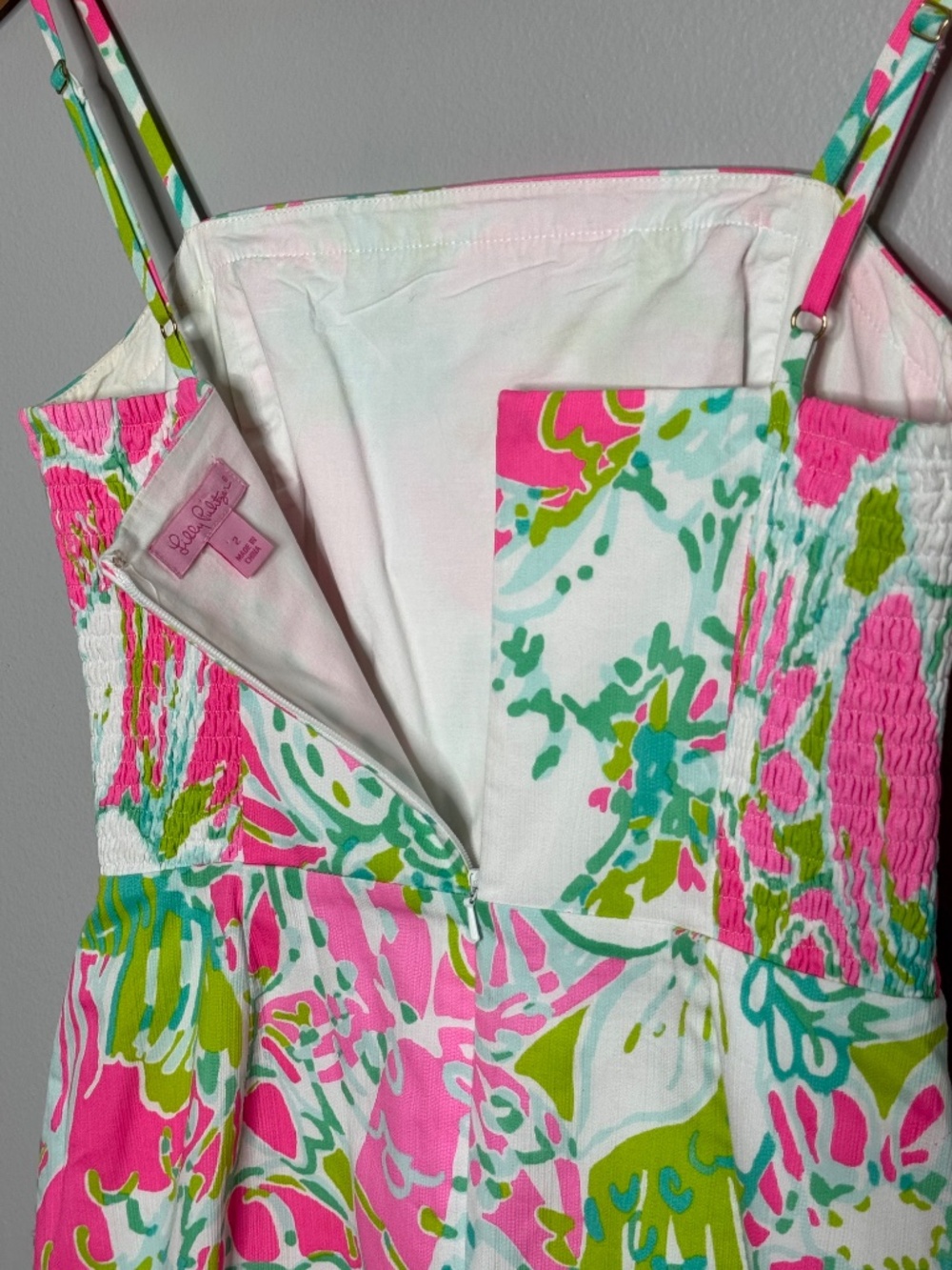 Lilly Pulitzer Jesse Skort Romper Dress Cotton Pink Green Floral Straps Sz 2 - Picture 8 of 16